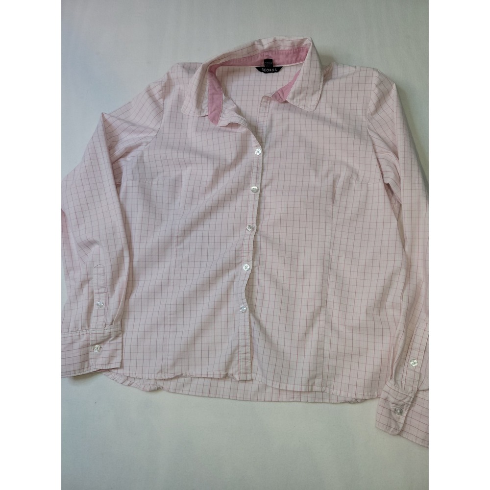 George Womens Pink White Grid Button Down Shirt Long Sleeve XL 16-18 Stretch2202